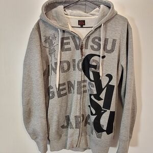 Evisu Vintage Y2k Samurai Gray Zip Up Black Evisu Logo - Size M